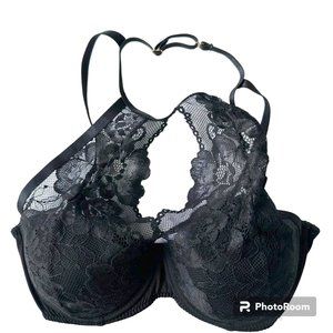 Bebe Strappy Lace Balconette Bra 34B Black Push Up Underwire Sexy Bride …